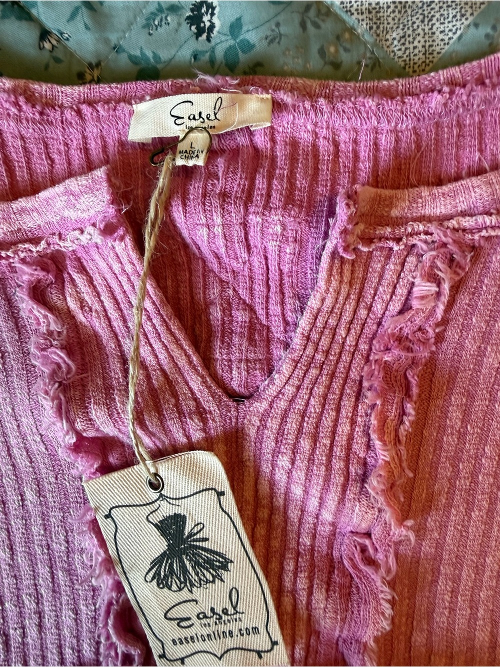 easel Pink Ribbed Ruffle-Trim Top - Picture 2 of 2